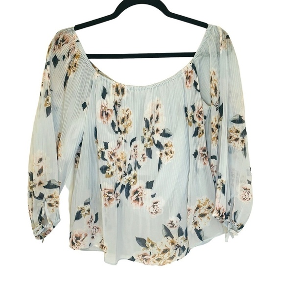 DYNAMITE White Floral Spring Summer Off the Shoulder Blouse Sz Large - Picture 2 of 8